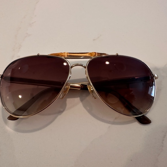 GUCCI Bamboo and Gold Aviator Sunglasses - Picture 4 of 11